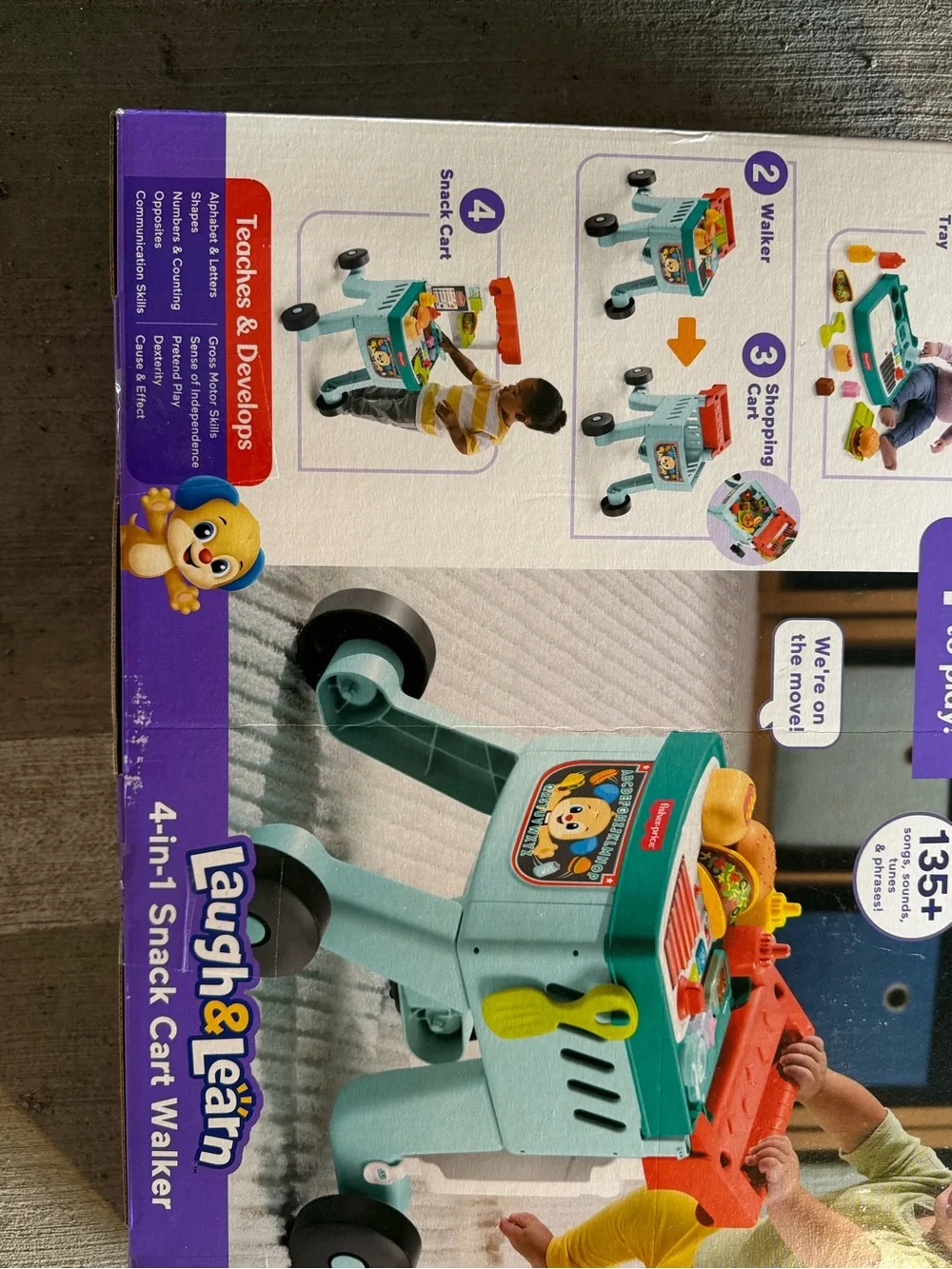 Fisher-Price Laugh & Learn 4-in-1 Snack Cart Walker - Teal, Orange, Yellow